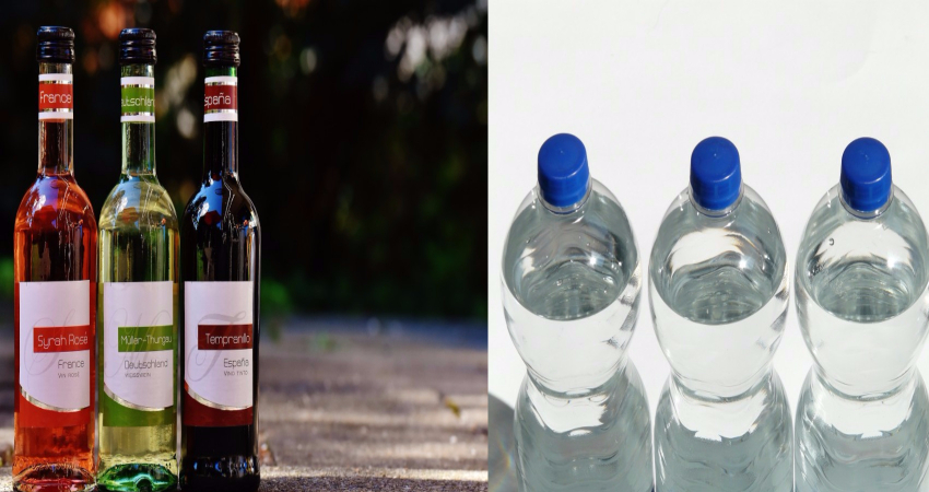 wine and plastic bottles